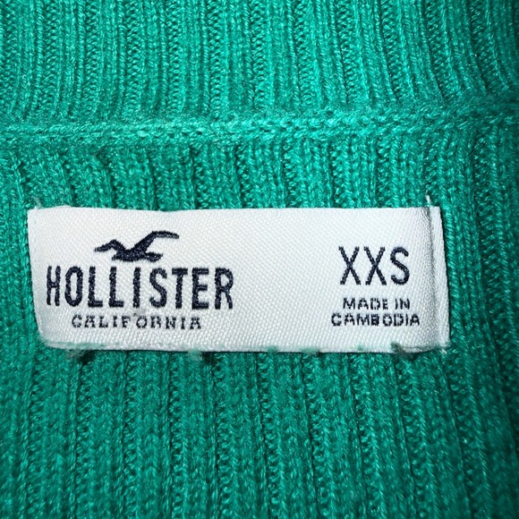 Hollister Ribbed Cropped Y2K Sweater XXS Green V-Neck Long Sleeve Fitted Chic - Picture 5 of 11